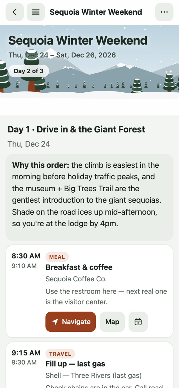 Day-by-day plan